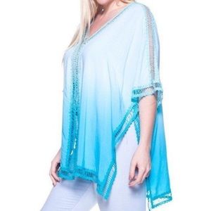 Ombré Please Plus Size CoverUp Tunic Top Turquoise